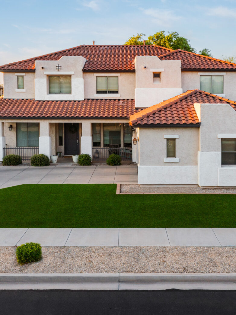 Aerial view of a finished Alpine Turf backyard installation